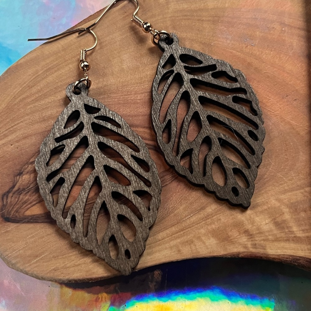 Wooden Leaf Earrings